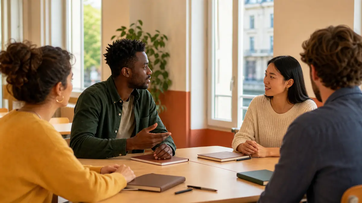 Des adultes se présentent dans une salle de classe de français à Lyon