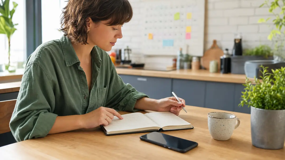 Une personne organise sa journée avec un calendrier et une horloge dans un lieu convivial